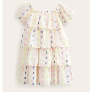 Mini Boden Girl Ivory Wing Sleeve Dress 7-8 years